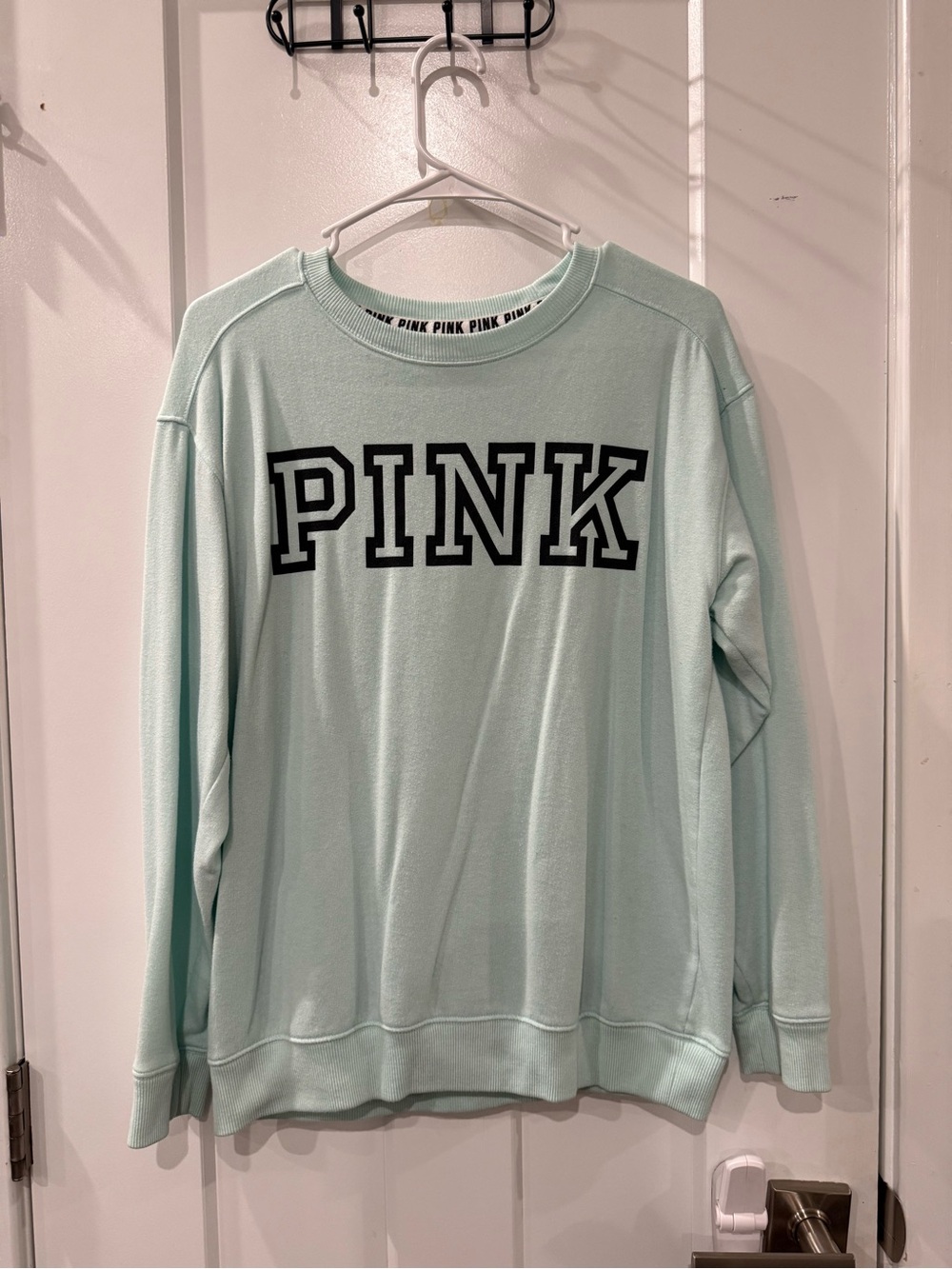 PINK Victoria's Secret Mint Green Crewneck Sweatshirt with Bold Logo